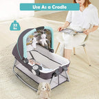 BABY JOY 5 in 1 Pack and Play, Portable Baby Playard w/Bassinet & Diaper Changing Table, Infant Nursery Center Bassinet with Toys & Music & Oxford Bag for Baby Toddlers (Blue, Dot Circle)