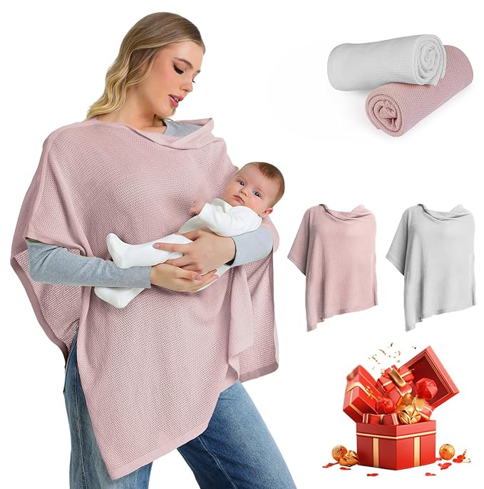 2pk Nursing Cover for Breastfeeding, Soft & Breathable Privacy Poncho, Multi-Use Feeding Shawl, Comfortable & Portable Breastfeeding Cover for Women Includes Mesh Laundry Bag