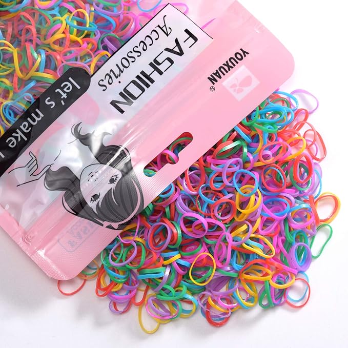 Youxuan Kids Elastics No Damage Colored Hair Bands Fashion Girls Hair Ties 1000 Count Small Size