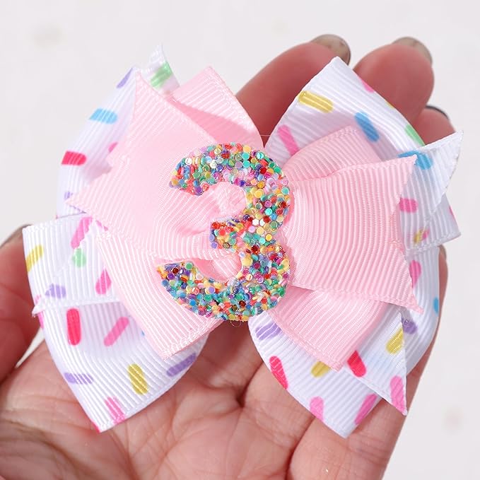 Sprinkle Confetti Hair Bow - First Birthday Pink Party Decoration for Baby Girls, Ice Cream Theme 1st Birthday (3th Girls Hair Bow)