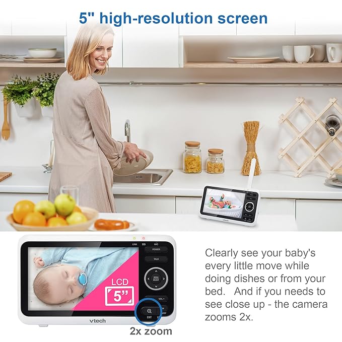 VTech VM350 Baby Monitor, 5" Screen, 1000ft Long Range, Night Vision, 2-Way Talk, Lullabies, Secured Transmission No WiFi