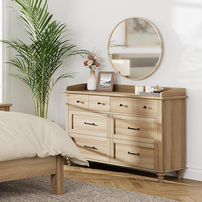 WAMPAT Kids Dresser for Bedroom with 6 Drawers, Oak Baby Dresser with Wide Chest of Drawers, Farmhouse Kids Closet Storage Organizer, Wood Dressers for Living Room, Nursery, Hallway