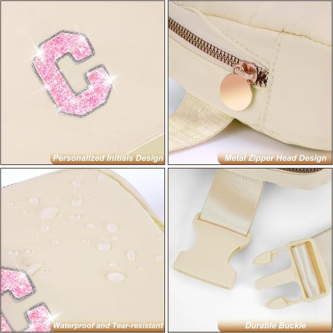 Fanny Pack Belt Bag Crossbody Bags with Initials Letter Patch Trendy Stuff for Teens Cute Stuff Birthday Gifts for Teenager Girls | Khaki,Initial C
