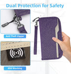 ZOPPEN Passport Holder Family RFID Passport Wallet, Passport Holder Women/Men, Travel Wallet Documents Organizer Zipper Case with Removable Wristlet Strap, Travel Essentials for Flying