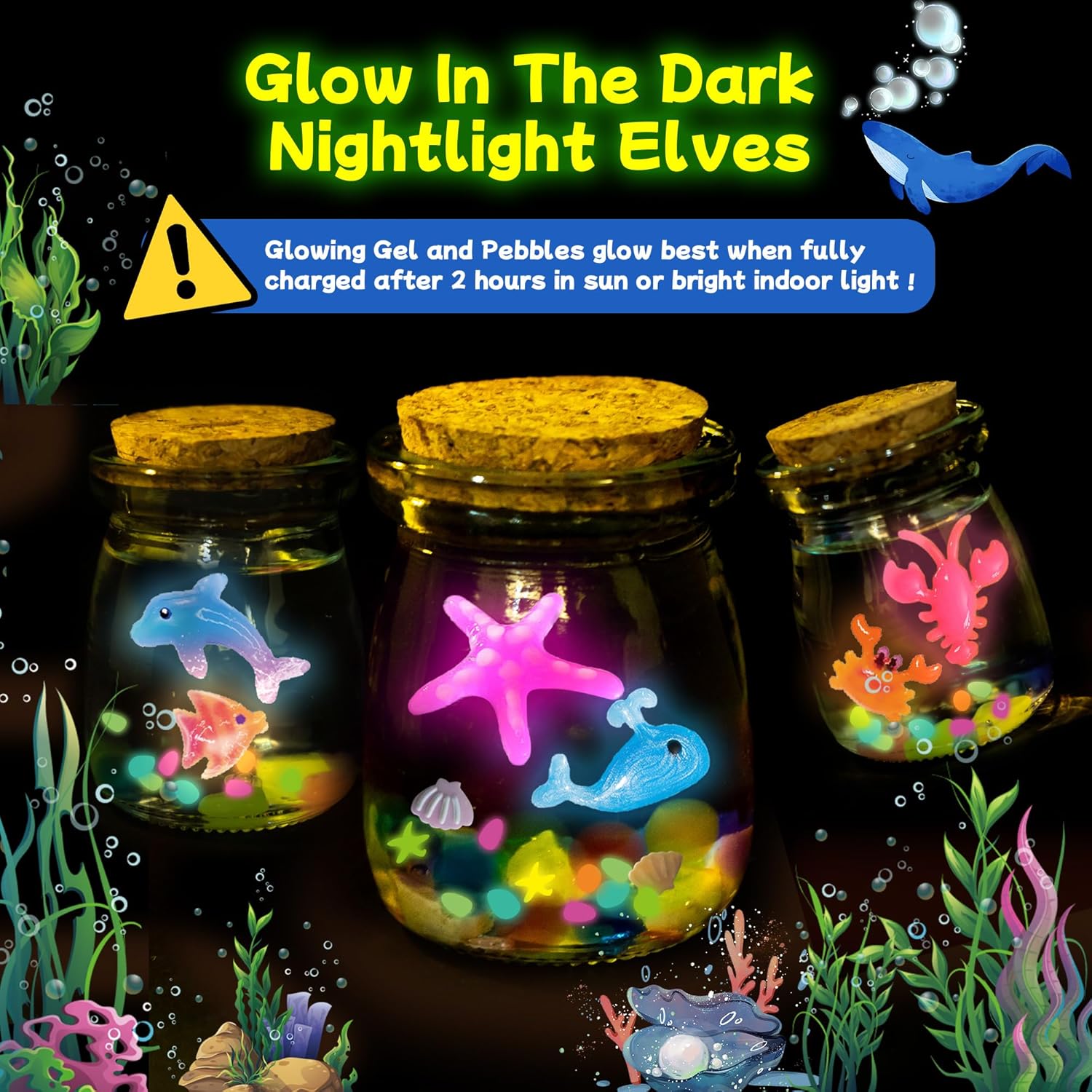 116PCS Magic Glow-in-The-Dark Gel Water Fairy Toy, Aqua DIY Elf Set with 18 Shape Molds, 100ml Gels, Water Squishy Kit, Make 150+ Water Animals,Christmas Birthday Gift, Arts Crafts STEM Kit for Kid
