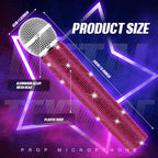 Sanwuta Fake Microphone Prop Sparkly Bling Rhinestones Plastic Play Microphone Pretend Glitter Bedazzled Mic for Cosplay Party Costume(Dark Pink)