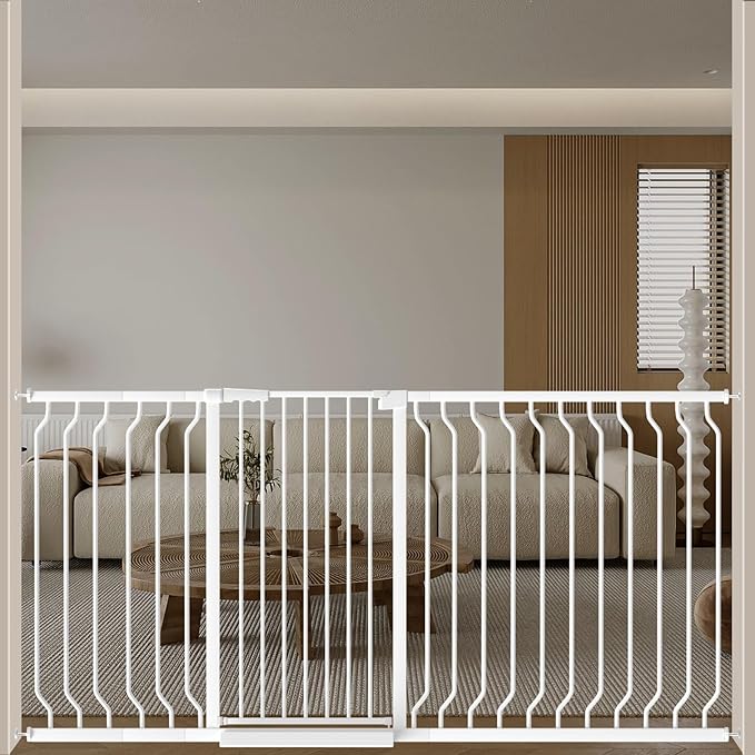 ALLAIBB White 40.55" Extra Tall Wide 57.48-73.62" Baby Gate Pressure Mounted Walk Through Child Kids Safety Toddler Tension Pet Dog Gates with Extension for Doorways Kitchen