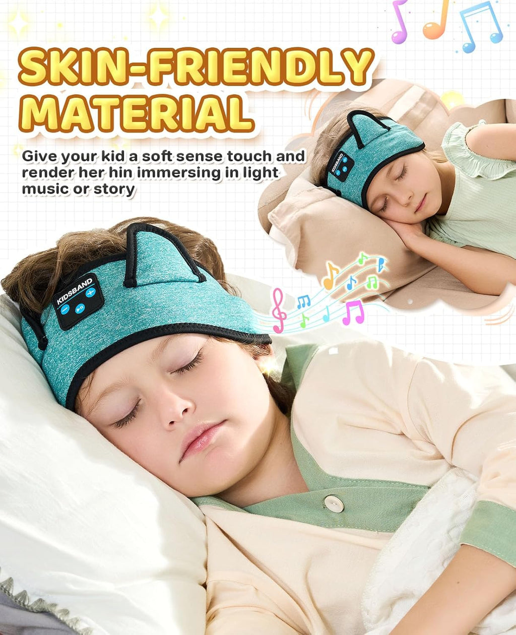 KIDSBAND Kids Headphones for Plane, Wireless Headband Adjustable, Does Not Press The Ears, Convenient for Long-Time Use, Headphones for Boys,Girls,Sleeping,School,Air Travel,Smartphones,Tablet