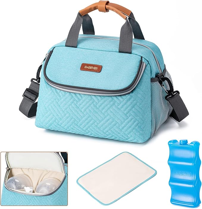 Breastmilk Cooler Bag with Ice Pack Fits 6 Baby Bottles up to 9 Ounce, Wearable Breast Pumps Cooler Bag for Nursing Mom Daycare, Work, Travel- Aqua