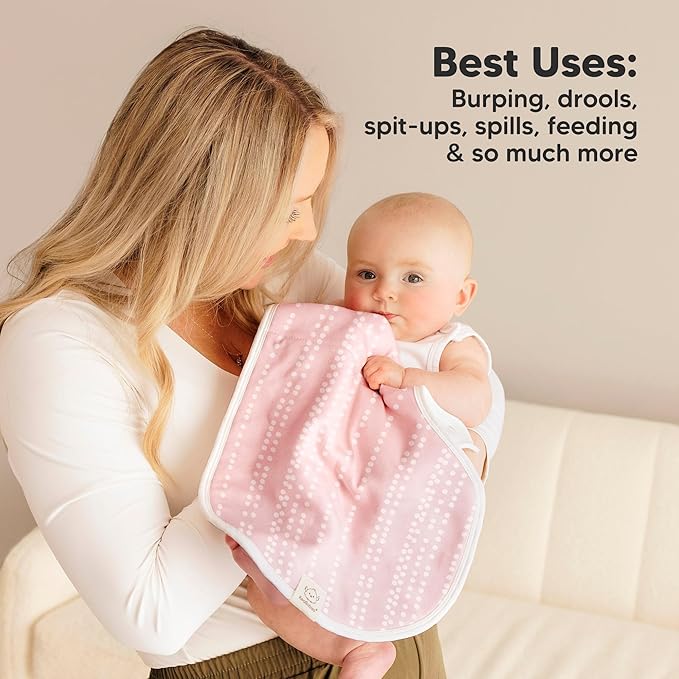 KeaBabies 4-Pack Baby Burp Cloths Baby Girl, Boy - Organic Cotton Burp Cloth, Extra Large, Absorbent, Soft Burping Cloths & Bibs Set for Babies, Newborn Burp Clothes, Thick Burp Rags (Sweet Charm)