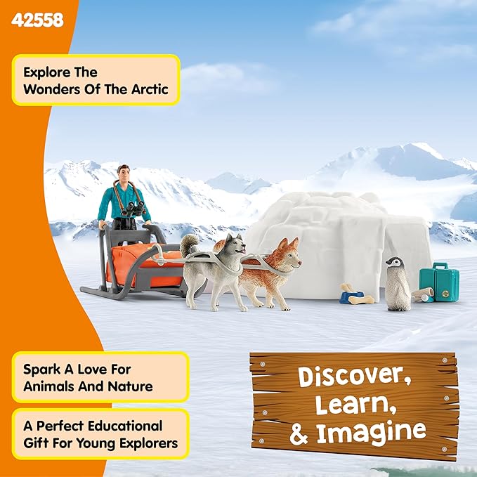 Schleich Wild Life - 19PC Antarctic Expedition Playset with Penguin, Dog Figurines, Action Figure and Accessories - Actic Animal Imaginative Play Set for Kids Ages 3+