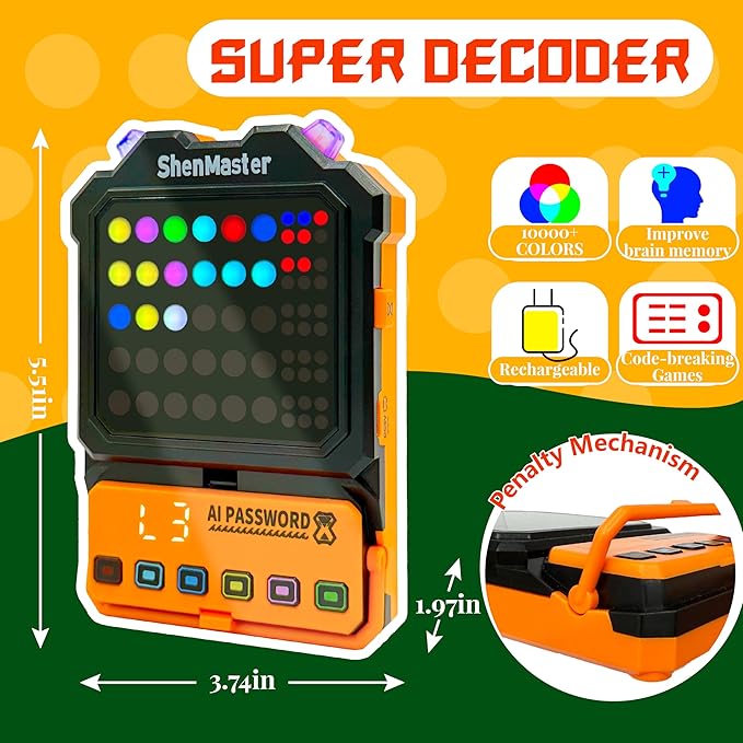 Super Decoder Game, 10000+ Colors Crack The Code-Breaking Puzzle Memory & Brain Teasers Games for Kids and Adult, Multiplayer Handheld Mastermind Travel Games, Birthday for Boys & Girls