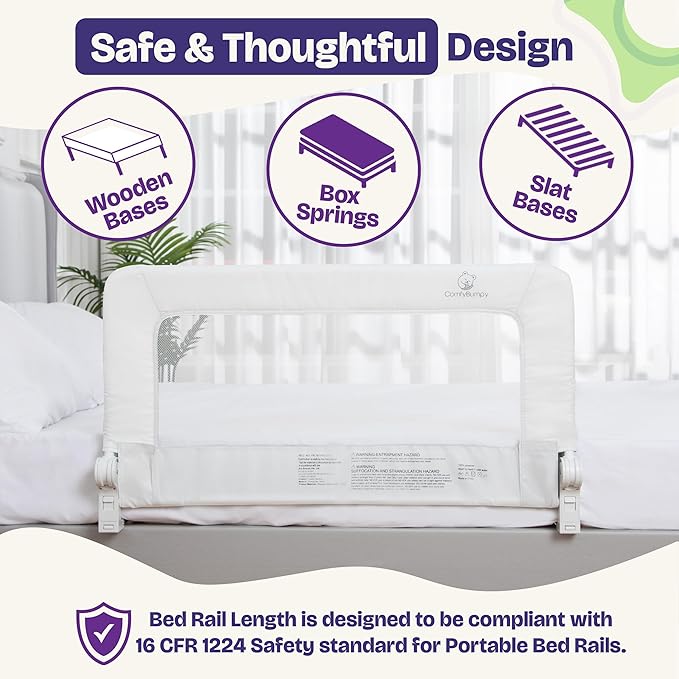 ComfyBumpy 2-Pack Bed Rail for Toddlers 35.5" L x 19.5" H | Toddler Bed Rails for Twin, Full & Toddler Mattress Size | Swing Down Rail Guard | Mattress Side Rail for Kids | White