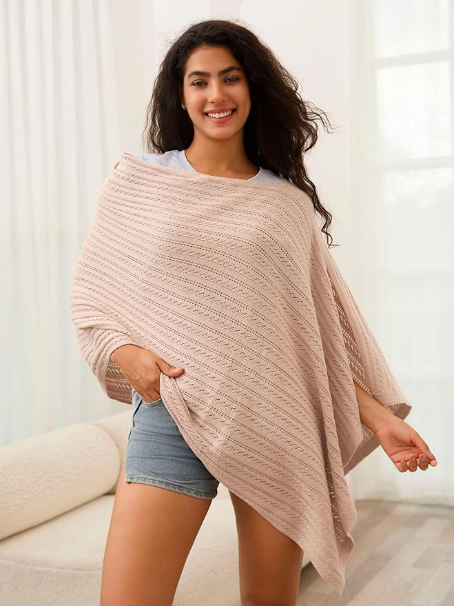 Nursing Cover for Breastfeeding Knit Multi-Use Feeding Shawl Lightweight 360°Full Coverage Nursing Poncho Postpartum Essentials Wheat