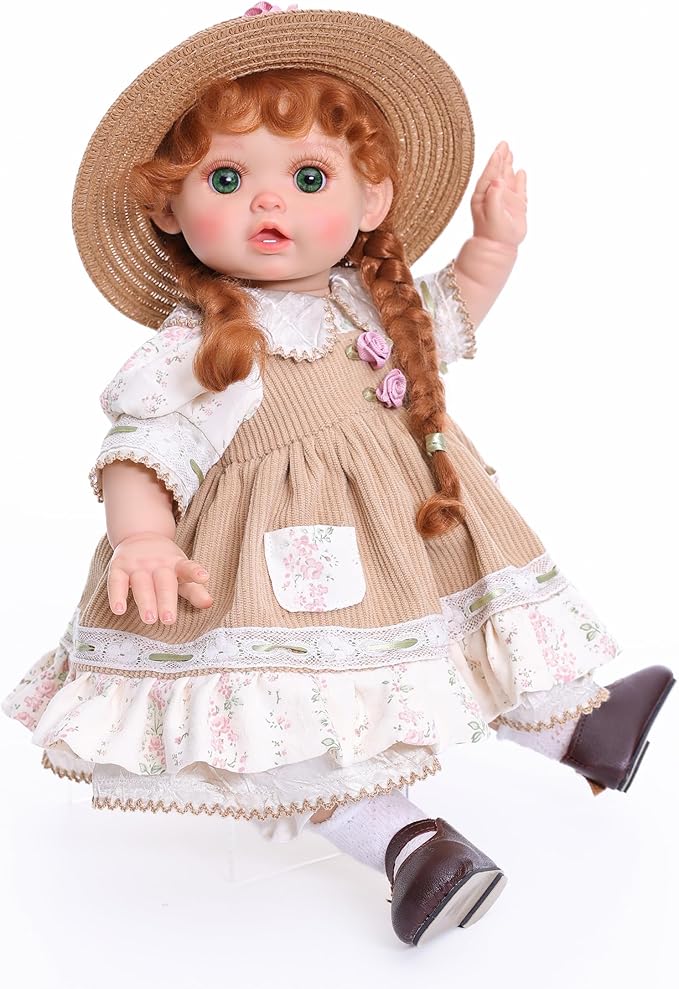 Reborn Baby Dolls – 18 Inch Realistic Reborn Toddler Doll Country-Inspired Girl with Braided Hair, Straw Hat & Floral Layered Dress, Gifts for 3+ Year Old Girls, Collectors