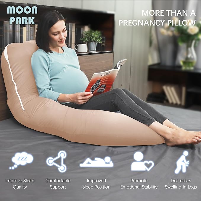 MOON PARK Pregnancy Pillows for Sleeping - U Shaped Full Body Maternity Pillow with Removable Cover - Support for Back, Legs, Belly, HIPS - 65 Inch - Brown - Cooling Cover