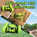 Threeking RC Stunt Cars Remote Control Car Double-Sided Driving 360-degree Flips Rotating Car Toy, Green