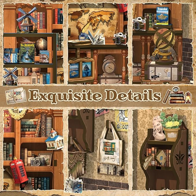 CUTEBEE Book Nook Kit - DIY Miniature House Dollhouse Kit for Adults and Teens, Booknook Tiny House Bookshelf Decor 3D Wooden Puzzle, Gifts for Family, Friends (Journey Trace Bookshop)