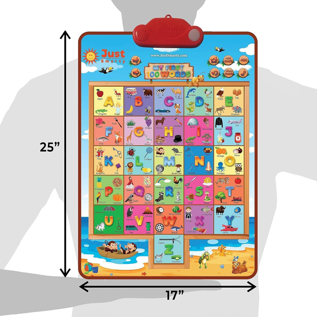 Just Smarty Interactive First 100 Words Learning Toys for 2 Year Olds | Educational First Words Alphabet Poster for Children | Learning Words for Toddlers ABC Chart | Alphabet Learning Toys for Kids