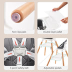 Baby High Chair, Highchair for Baby & Toddler, Easy Clean Infant Highchair, 6 in 1 Feeding High Chair with Removable Double Tray and Waterproof PU Cushion, Wooden Legs, Grey