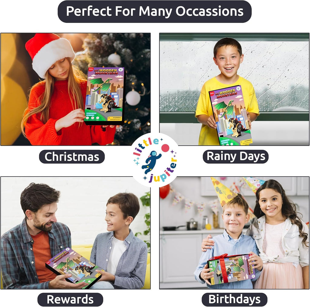 Little Jupiter DIY Wooden Kit with Stickers - Japanese Monster for 7-12 Yrs - Woodworking Kits - Wood Crafts - Building Kit - Wooden Crafts (Monster Type 1)