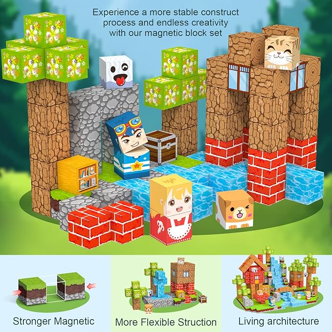 Magnetic Blocks 100 PCS Magnetic Building Blocks, 3+ STEM Montessori Sensory Toys, Magnetic Cube for for 3 4 5 6 7 8 9 10 11 12 8-12 Years Old Boys & Girls Birthday Gifts
