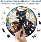 Reouinty Wooden Puzzle for Adults, Black Cat Wooden Jigsaw Puzzles(11.2 * 11.2in-200pcs), Unique Animal Shape Wood Cut Puzzles Best Gift for Adults and Kids Family Game