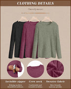 3 Pack Women's Nursing Long Sleeve Tops Breastfeeding Thermal Sweaters with Hidden Zipper Maternity Ribbed Shirts