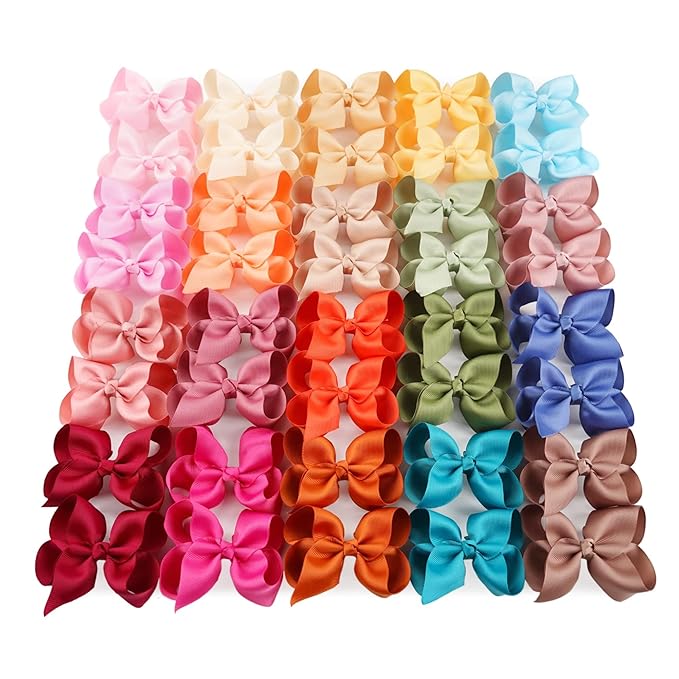 CÉLLOT 50 Pieces 4.5 Inch Hair Bows for Girls Clips Grosgrain Ribbon Boutique Hair Bow Alligator Clips For Girls Teens Toddlers Kids in Pairs