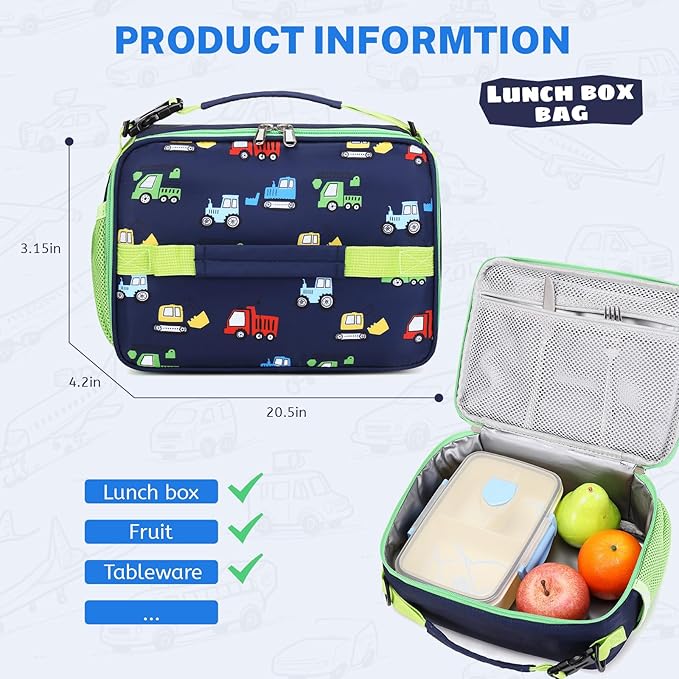 mygreen 3PCS Kids Backpack Set - Waterproof Bookbag with Lunch Box for Boys Ages 3-12, Adorable Cartoon Prints for School & Outdoor Use Light Blue Airplane