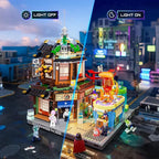 FUNWHOLE Cyberpunk Japanese-Izakaya Lighting-Building-Bricks Set - Cyberpunk Neon City Future Pub Japanese Street View House Collection LED Light Model Set 1987 Pcs for Adults and Sci-fi Lovers