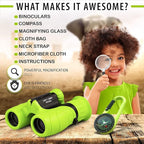 Promora Binoculars for Kids, Set with Magnifying Glass & Compass Purple - Perfect Toy for Little Boys and Girls, Kids Binoculars for 3-12 Years Boys and Girls Present for Toddler