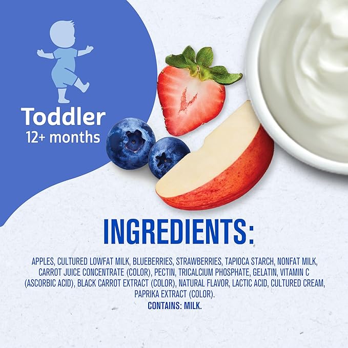 Gerber Toddler Food, Very Berry, Fruit Puree and Yogurt Pouch. No Added Sweeteners, 12PK