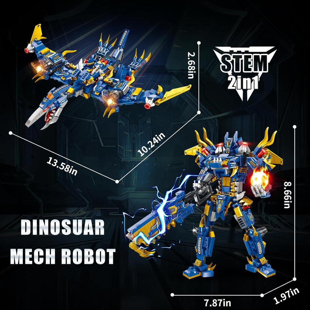 STEM 2 in 1 Pterosaur Dinosaur Building Kits, Transforming Mech Robot Building Sets for Kids Boys 6-10, Compatible with Lego Dinosaur Park World, Educational Gift Toy for Adults (511 PCS)