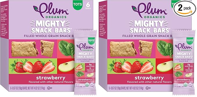 Plum Organics Mighty Snack Bars - Strawberry - 0.67 oz Bars (Pack of 12) - Organic Fruit and Vegetable Toddler Food Snack Bars