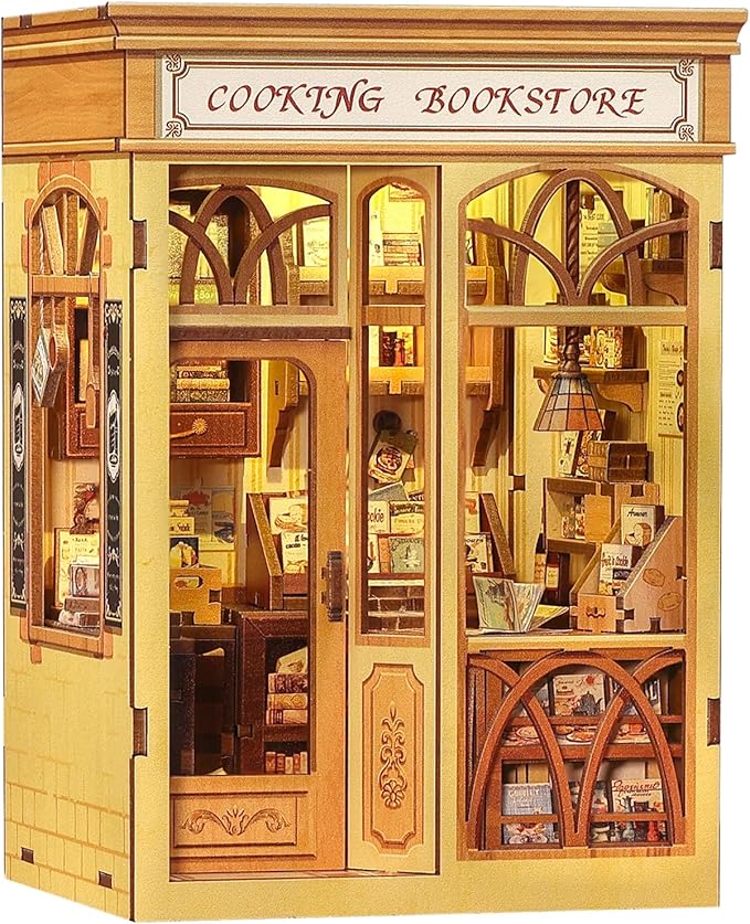 CUTEBEE Book Nook Kit - DIY Miniature House Dollhouse Kit for Adults and Teens, Booknook Tiny House Bookshelf Decor 3D Wooden Puzzle, Gifts for Family, Friends (Cooking Bookstore)
