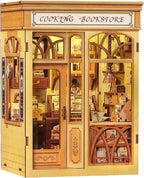 CUTEBEE Book Nook Kit - DIY Miniature House Dollhouse Kit for Adults and Teens, Booknook Tiny House Bookshelf Decor 3D Wooden Puzzle, Gifts for Family, Friends (Cooking Bookstore)