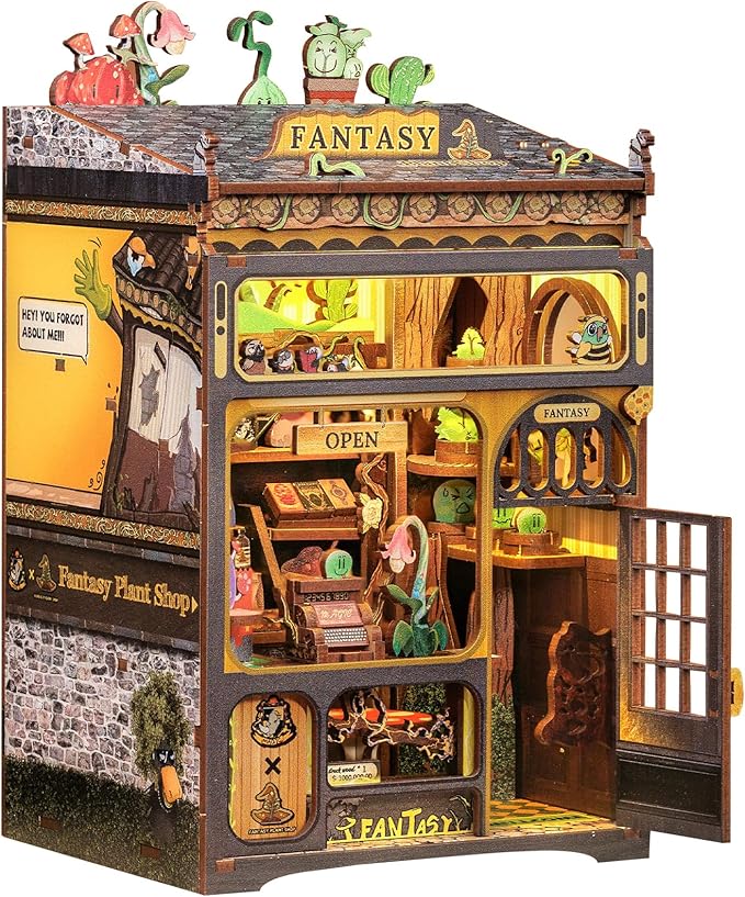 CUTEBEE Book Nook Kit - DIY Miniature House Kit for Beginners, Adults and Teens, Booknook Dollhouse Tiny House Bookshelf Decor 3D Wooden Puzzle Gifts for Family and Friends (Fantasy Plant Shop)