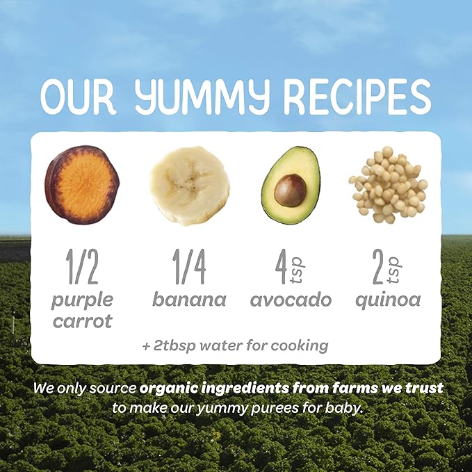 Happy Baby Organics Stage 2 Baby Food Pouches, Gluten Free, Vegan & Healthy Snack, Clearly Crafted Fruit & Veggie Puree, Purple Carrots, Bananas, Avocados & Quinoa, 4 Ounces (Pack of 16)