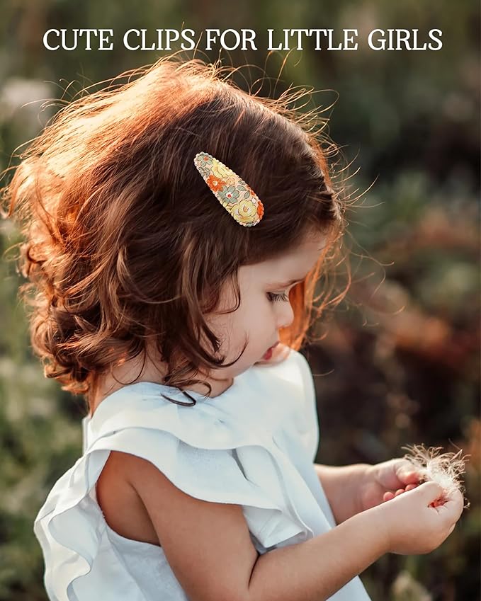40 Pcs 2.2 In Baby Hair Clips for Girls Handmade Floral Print Snap Toddler Hair Accessories for Girls Baby Toddlers Kids Teens