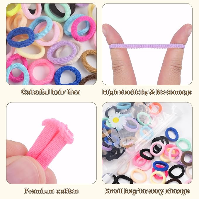 TaShow 500 Count Baby Hair Ties for Infants, Mixed Color, Soft Elastic Ponytail Holders for Toddler Girls, Cotton Baby Girl Hair Ties, 18 Colors