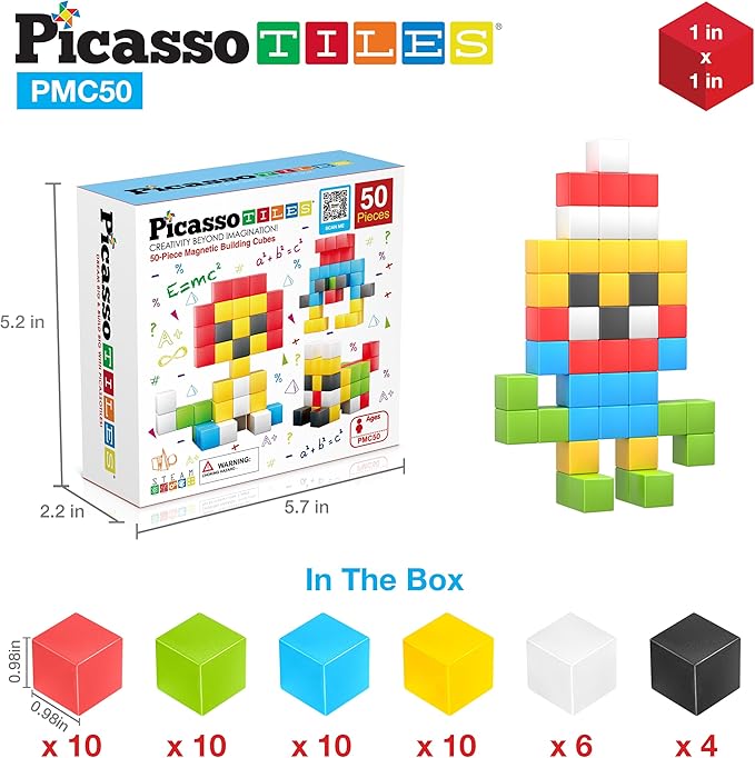 Picasso Cubes Kids Pixel 1” Magnetic Puzzle Cube Mix & Match w/Free Ideabook Sensory Toys STEAM Learning Building Block Magnets Construction Toy Set Stacking Magnet Creative Kit