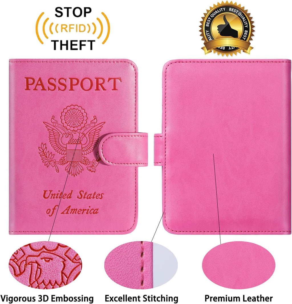 Passport Holder Cover Wallet RFID Blocking Leather Card Case Travel Accessories for Women Men (Pink)