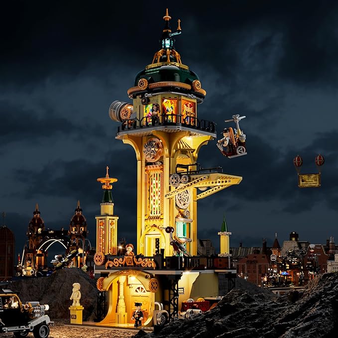 FUNWHOLE Steampunk Observatory Tower Lighting Building-Bricks Set - Astronomy Tower 2744 Pcs Collection Display Set for Adults and Steampunk Lovers