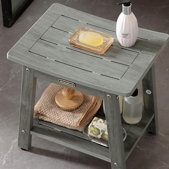 Shower Bench Seat, Waterproof Shower Stool for Shaving Legs, Foot Stool for Spa Bathroom, Bath Chair Seat, Weather Resistant/Non-Slip, Indoor/Outdoor Use, Gray