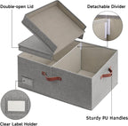GRANNY SAYS Large Storage Bins With Lids, Decorative Boxes, Fabric Containers With Double-Open Lid and Divider, Collapsible Clothes Organizers, 63L Linen for Closet, Dark Gray