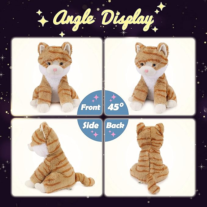 Hopearl LED Plush Kitty Lighting Up Stuffed Animal Cat Floppy Kitten Night Lights Glow in The Dark Birthday Festival for Kids Toddler Girls, Orange, 12.5''