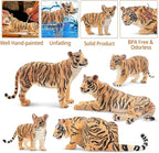 Toymany 6PCS Realistic Tigers Figurines with Tiger Cubs, 2-6" Jungle Animals Figures Family Set, Educational Toy Cake Toppers Christmas Birthday Gift for Kids Toddlers