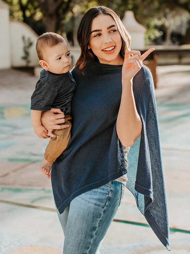 We are Amma | The Cocoon™ - Newborn Essentials Must Haves: Nursing Cover for Breast Feeding Essentials | Nursing Sweater Used as Breastfeeding Cover (Navy, One Size)