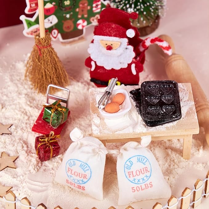 SUNBEAUTY Dollhouse Christmas Decorations Elf Door Kit Dollhouse Accessories with Miniature Christmas Tree Fairy Door Santa Claus Snowflake DIY Miniature House Kit Xmas Decor